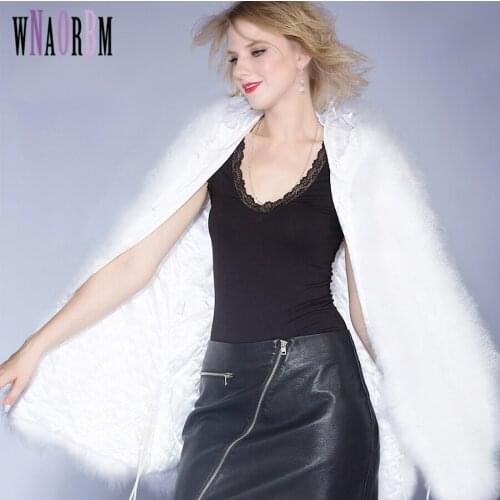 WNAORBM Fashion White Turkey Fur Coat Female Warm Long Sleeve Winter Coat Hip Circumference Adjustable Hooded Nature Fur