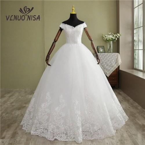 Vlnuo Nisa Real Video New Fashion Champagne White Off Shouder V Neck Plus Size Wedding Dress Long Lace Appliques Bead For Bridal