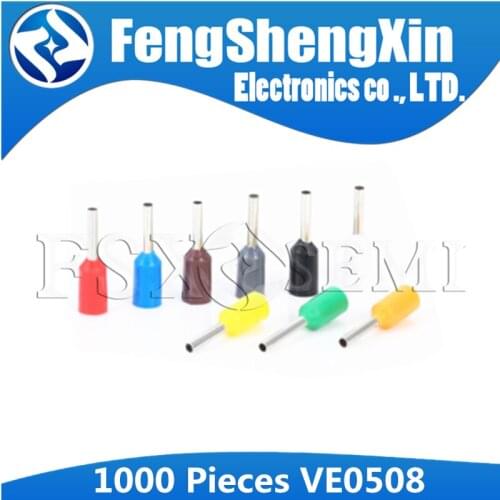 1000pcs E0508 VE0508 Tubular Wire Cold Pressure Connector Electrical Terminals Cable Crimps Wire Ferrules For 0.5mm2,22AWG Wire