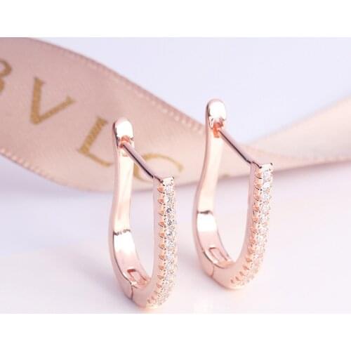 Stud Earrings AAA Zircon Fashion Earring for Women Simple Wedding Party Lady Jewelry Geometric Full Drill Rose Gold Earring