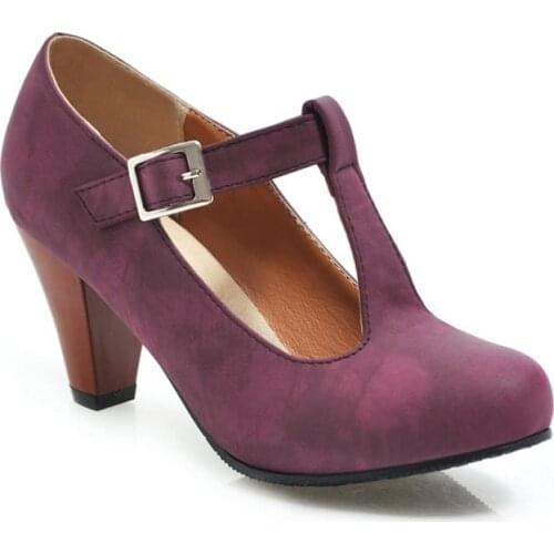 Big Size 11 12 13 14 15 16 17 ladies high heels women shoes woman pumps Retro T-shaped buckle round-headed Marijan single shoes