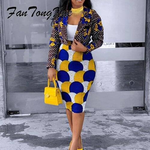 Two Piece Outfits Women 2021 Spring/Autumn Geo Grid Print Coat and Skirts OL 2 Piece Set Women Sheath Long Sleeve Midi Coat Sets