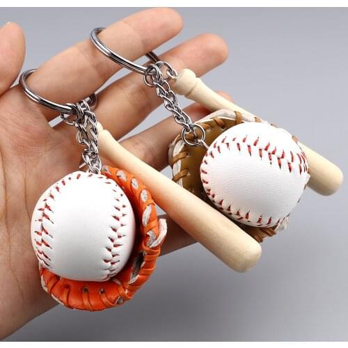 Keychain Keyring Baseball Bat Glove Baseball Gloves White Baseball Natural Color Wood Baseball Bat Key PU Wood Novel Fashion 1PC