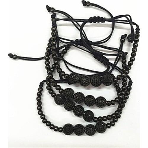 1pc Famous Brand Men Bracelets 8mm Pave Setting Black CZ Beads & 24K 5mm Brass Beads Braiding Macrame Bracelet for Men