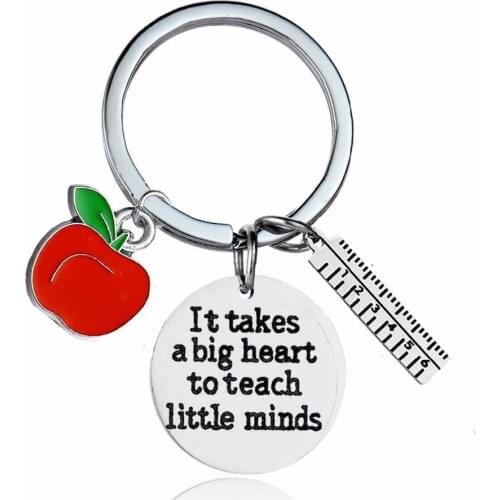 12PC/Lot Thank You Teachers Keychain Gifts It Takes A Big Heart To Teach Little Minds Apple Ruler Charms Teacher Keyring Jewelry