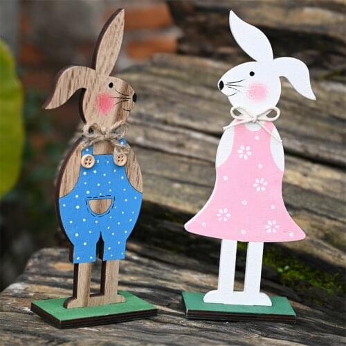 2021 Happy Easter Decorations Rabbit Easter Wooden Ornaments for Easter Party Easter Ornament Tabletop Craft Room Decoration