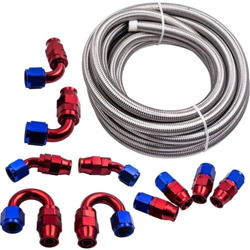 6M 20FT AN10 Stainless steel PTFE Fuel Hose + 10 Pieces Swivel PTFE Fitting red