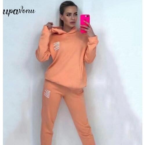Free Shipping Casual Letter Hooded Sportswear Suit 2021 New Fashion Womens Long Sleeve Hooded Pullover & Pants Two-piece Sets