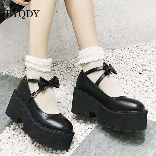 BYQDY Japan Styles Lolita Pumps Bow Knot Buckle Strap Women Pumps Thick Heels Platform Shoes For Worker Dress Footwear Cosplay