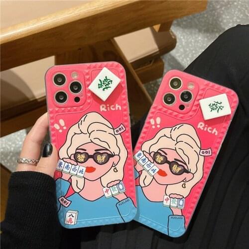 New Rotating Mahjong Phone Case For iPhone X XR XS Max 11 12 Pro Max 7 8 SE 2020 Red Rich Woman TPU Shell Back Cover