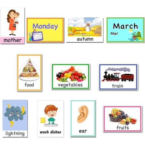 Baby 28Pcs Learning French Alphabet ABC Word Flash Cards for Kids Early Education Montessori Memory Games Words Pocket Card
