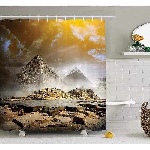 Egyptian Shower Curtain Storm Clouds Over Pyramids Magical of Ancient Culture Icons Middle Eastern Art Bathroom Curtains