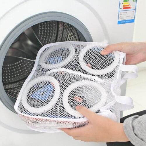 Laundry Bag Mesh Sack with Sling Padded Shoe See-Through Cover Travel Washing Pocket Bar Drying Tools Dry Clothes Pouch