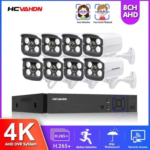HCVAHDN CCTV IP DVR Home Security Camera System 8 Channel 4K AHD DVR Kit Face Detection Video Surveillance Camera System Set