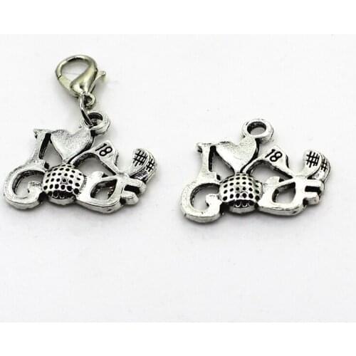 Hot selling 10pcs I love Golf Charms Lobster Clasp Sport Charms Diy Jewelry Accessory For Bracelets Floating Hanging Charms