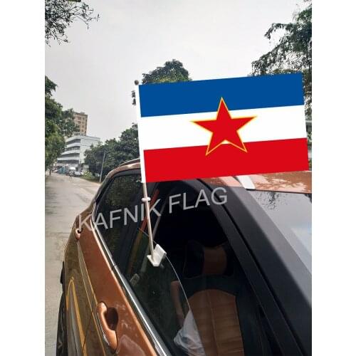 KAFNIK,30*45CM Yugoslavia Window Car Flags and Banners Countries World Custom Flags with 43/52cm flagpole for car decoration