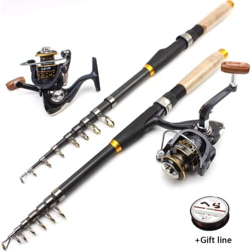 1.8M-3.6M Carbon Portable Telescopic Fishing Rod Spinning Fishing Rod and reel set Pole Travel Sea rod fast carp Rocky pole