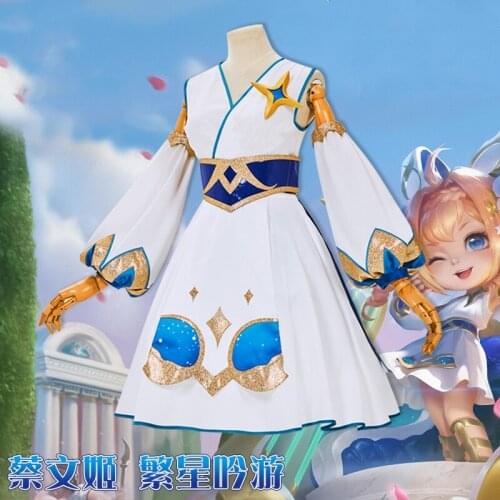 Game Glory of Kings Cosplay Cai Wenji Costume fancy dress wig shoes full set outfit halloween costume for women adult