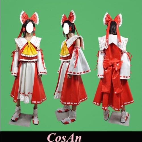 Touhou Project Hakurei Reimu Cosplay Costume Red White Assorted Colors Patent Leather Mikofuku Role Play Clothing Custom-Make