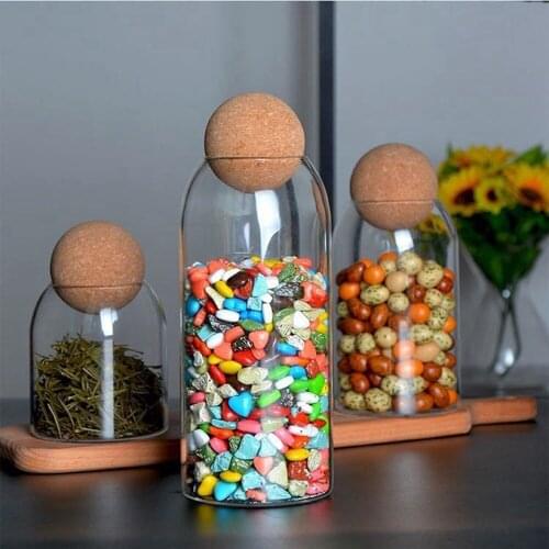 Creative Lead-Free Glass Cork Sealed Can Storage Tank Grains Storage Jar Transparent Cork Tea Containers Kitchen Accessories