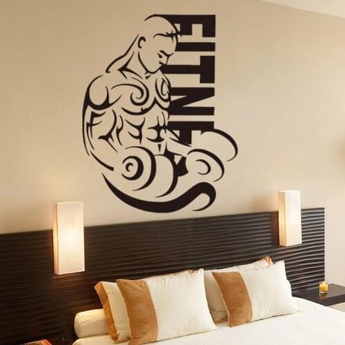 Creative Dumbbell Male Fitness Muscle Man Wall Stickers for Boy Kids Room living Room Stairs Home Decor Art Wall Decals Mural