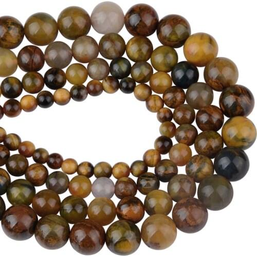 Chanfar High Quality Natural Yellow Pitersite Stone Round Beads For Jewelry Making DIY Bracelet Necklace 6/8/10/12mm Strand