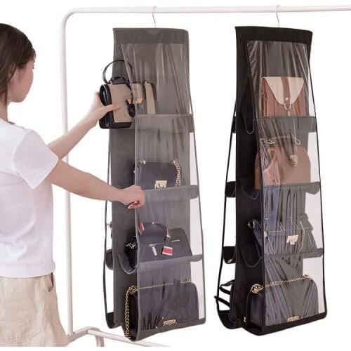 8 Grid Storage Bag with Hanger Multifunctional Waterproof Dustproof Hanging Handbags Organizer with Hook for Closet