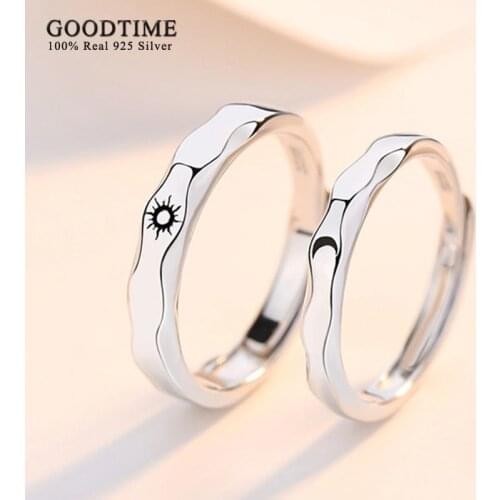 Fashion Couple Ring Real Genuine 925 Sterling Silver Moon & Sun Wedding Engagement Rings Jewelry Accessories For Lovers