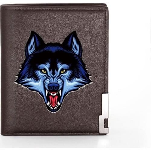 Fashion Wolf Head Printing Mens Wallet Leather Purse For Men Credit Card Holder Short Male Slim Money Bags