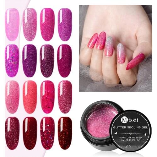 Mtssii 5ml Glitter Nail Gel Holographic Shimmer Soak Off UV Long Lasting Nail Gel Polish Manicure Nail Art Varnish