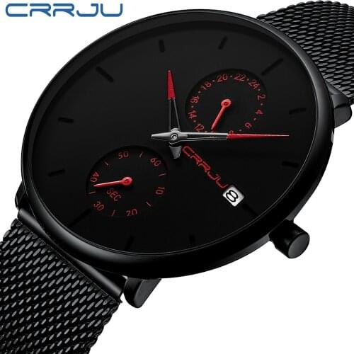 Mens Watches CRRJU Mens Stainless Steel Mesh Watches Casual Quartz Watch for Men Sport Waterproof Clock Relogio Masculino