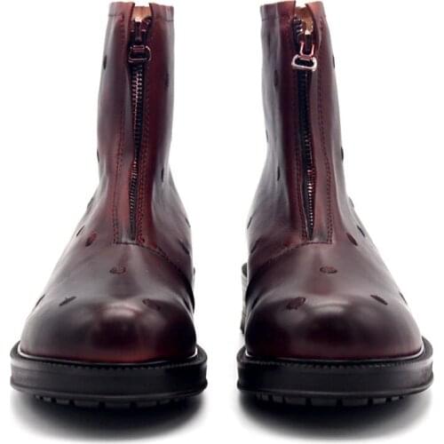 2020 Fashion Runway Real Leather Red Cowboy Boots Mens Zipper Thick Bottom Boots Men Top Quality Embroidery Man Shoes England