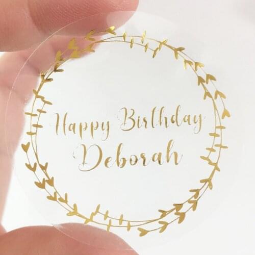 Custom logo label sticker, personalized text, transparent gold foil, silver foil, rose gold, transparent, glossy paper, wedding