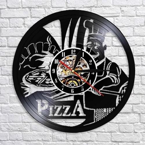 Pizza Italy Style Vinyl Record Wall Clock Pizzeria Business Sign Timepieces Italian Food Kitchen Cook Chef Home Decor Watch