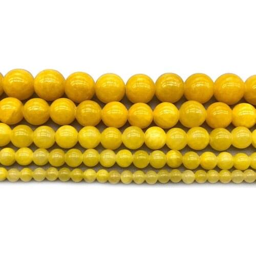 Natural Chalcedony Beads Stone Ginger Yellow Quartz Round Loose Beads for DIY Bracelet Necklace Jewelry Making 4/6/8/10/12mm