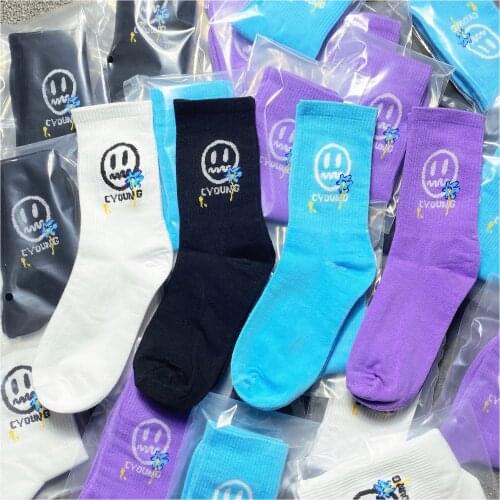 Tide brand little devil smiley face ins trend couple tube socks street sports men and women cotton socks