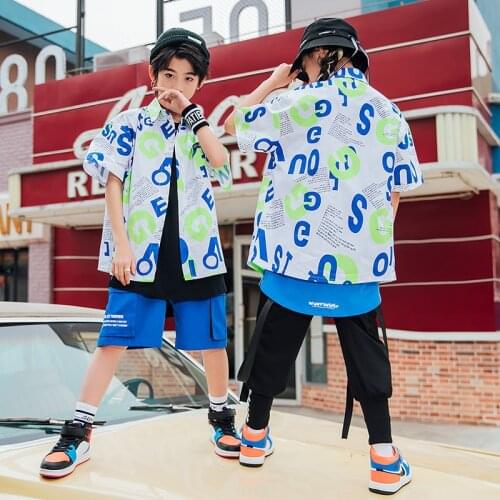 Hip Hop Dance Clothes For Kids Summer Short Sleeved Shirts Hip-Hop Pants Street Dance Performance Wear Girls Clothing DNV14915