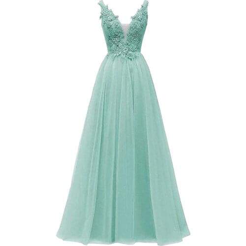 Bridesmaid Dresses Vestidos De Fiesta V Neck Applique Tulle A Line Wedding Evening Dress Robe Longue Vestido De Fiesta De Boda