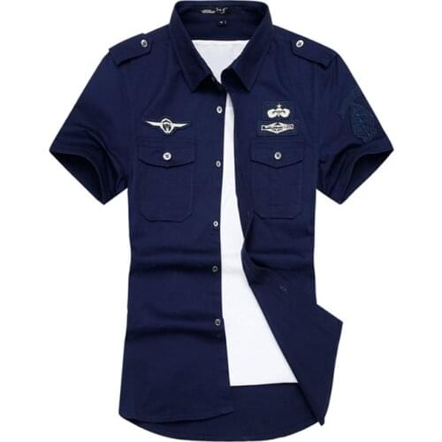 Military Shirt Mens Shirts Casual Style Fashion Clothing Cotton Short Sleeve Retro Vintage 6XL Embroidery Armband Drop Shipping