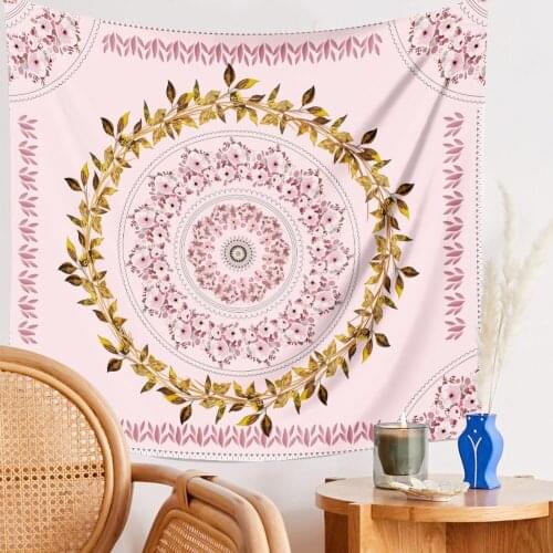 Floral Mandala Indian Tapestry Wall Hanging Bohemian Beach Towel Polyester Thin Blanket Yoga Mat Black White Pink Wall Tapestry