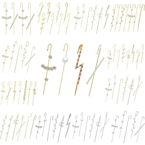 Bohemian Ear Wrap Crawler Hook Earring Women Crystal Rhinestone Diagonal Lightning Piercing Ear Needle Party Fashion Jewelry