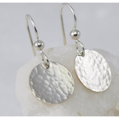 Hammered Circle Disc Lever Back Earrings for Women Girl Everyday Jewelry Simple 3/8" Round Hooks Drop Earrings Small Disc IL3ID7