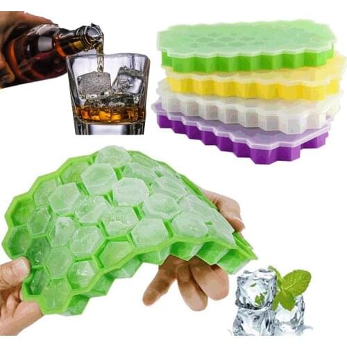 37 Cells Ice Cube Mold Silicone Ice Tray Suitable For Whiskey Cocktails Food Grade Flexible Molds Honeycomb Kitchen Bar