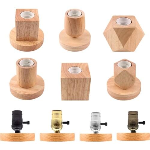 Retro Wood Table Lamp E27 Socket Vintage Desk Lamp Base Holder EU Plug Bedside Lamp Decor Wooden Base Table Light 220V 110V