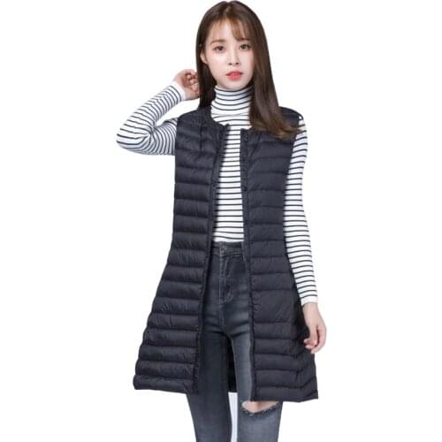 Women Autumn Winter Ultra Light Down Vest Windproof Sleeveless Long Waistcoat Fashion Warm Female Puffer Outerwear Jackets Coats