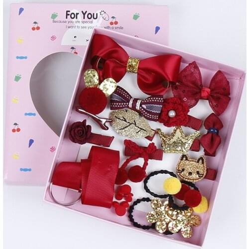 18Pcs/Gift Box Baby Girls Accessories Set Children Fabric Bow Hair Clips Hair Rubber Bands Kids Headwear Flower Hairpin Barrette
