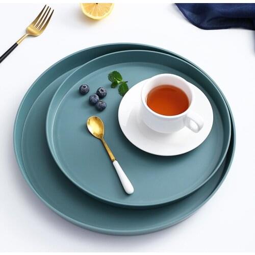 2021 35cm Water Cup Tea Tray Set Household Round Plastic Dinner Plates Nordic Creative Net Red Fruit Snack Candy Plate Tableware