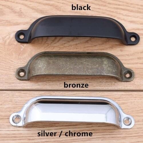 3.5" silver black modern simple shell cup cabinet pull knob 3.75" bronze drawer knob vintage furniture handle chrome pull