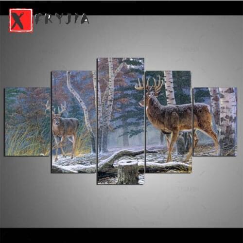 5pcs diamond painting Icy forest and fawn painting 5d diamond mazayka embroidery crystal 3d full square round drill home decor