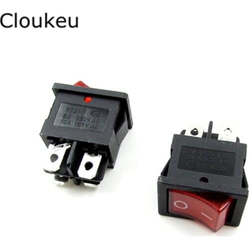 5Pcs 15*21MM Rocker Switch Red With lamp 24V KCD1-104N 4Pin 2File Seesaw switch 6A250V 10A125V Power switch